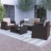 Seneca 4 Piece Outdoor Faux Rattan Chair, Loveseat and Table Set in Seneca Chocolate Brown