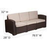 Seneca Chocolate Brown Faux Rattan Sofa with All-Weather Beige Cushions