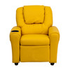 Vana Contemporary Yellow Vinyl Kids Recliner with Cup Holder and Headrest