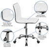 Alan Low Back Designer Armless White Ribbed Swivel Task Office Chair