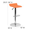 Dax Contemporary Orange Vinyl Adjustable Height Barstool with Solid Wave Seat and Chrome Base