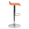 Dax Contemporary Orange Vinyl Adjustable Height Barstool with Solid Wave Seat and Chrome Base