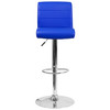 Scott Contemporary Blue Vinyl Adjustable Height Barstool with Rolled Seat and Chrome Base