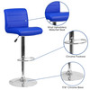 Scott Contemporary Blue Vinyl Adjustable Height Barstool with Rolled Seat and Chrome Base