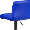 Scott Contemporary Blue Vinyl Adjustable Height Barstool with Rolled Seat and Chrome Base