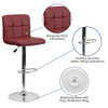 Kathleen Contemporary Burgundy Quilted Vinyl Adjustable Height Barstool with Chrome Base