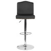 Bellagio Contemporary Adjustable Height Barstool with Accent Nail Trim in Black LeatherSoft