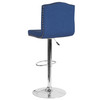 Bellagio Contemporary Adjustable Height Barstool with Accent Nail Trim in Blue Fabric