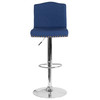 Bellagio Contemporary Adjustable Height Barstool with Accent Nail Trim in Blue Fabric