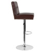 Ravello Contemporary Adjustable Height Barstool with Accent Nail Trim in Brown LeatherSoft