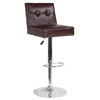 Ravello Contemporary Adjustable Height Barstool with Accent Nail Trim in Brown LeatherSoft