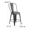 Carly Commercial Grade 24" High Distressed Black Metal Indoor-Outdoor Counter Height Stool with Back