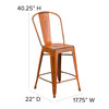 Carly Commercial Grade 24" High Distressed Orange Metal Indoor-Outdoor Counter Height Stool with Back