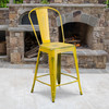 Carly Commercial Grade 24" High Distressed Yellow Metal Indoor-Outdoor Counter Height Stool with Back