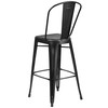 Cindy Commercial Grade 30" High Distressed Black Metal Indoor-Outdoor Barstool with Back