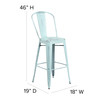 Cindy Commercial Grade 30" High Distressed Green-Blue Metal Indoor-Outdoor Barstool with Back