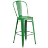 Cindy Commercial Grade 30" High Distressed Green Metal Indoor-Outdoor Barstool with Back