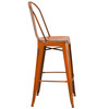 Cindy Commercial Grade 30" High Distressed Orange Metal Indoor-Outdoor Barstool with Back