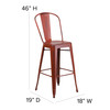 Cindy Commercial Grade 30" High Distressed Kelly Red Metal Indoor-Outdoor Barstool with Back