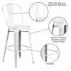 Cindy Commercial Grade 30" High Distressed White Metal Indoor-Outdoor Barstool with Back