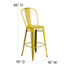 Cindy Commercial Grade 30" High Distressed Yellow Metal Indoor-Outdoor Barstool with Back