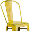 Cindy Commercial Grade 30" High Distressed Yellow Metal Indoor-Outdoor Barstool with Back