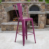 Cindy Commercial Grade 30" High Purple Metal Indoor-Outdoor Barstool with Back