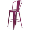 Cindy Commercial Grade 30" High Purple Metal Indoor-Outdoor Barstool with Back
