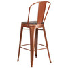 Cindy 30" High Copper Metal Barstool with Back and Wood Seat