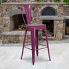 Cindy 30" High Purple Metal Barstool with Back and Wood Seat