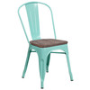 Tenley Mint Green Metal Stackable Chair with Wood Seat