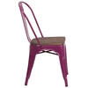 Tenley Purple Metal Stackable Chair with Wood Seat