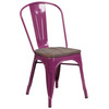 Tenley Purple Metal Stackable Chair with Wood Seat