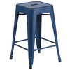 Kai Commercial Grade 24" High Backless Distressed Antique Blue Metal Indoor-Outdoor Counter Height Stool