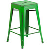 Kai Commercial Grade 24" High Backless Distressed Green Metal Indoor-Outdoor Counter Height Stool