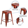 Kai Commercial Grade 24" High Backless Distressed Kelly Red Metal Indoor-Outdoor Counter Height Stool