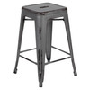Kai Commercial Grade 24" High Backless Distressed Silver Gray Metal Indoor-Outdoor Counter Height Stool