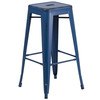 Kai Commercial Grade 30" High Backless Distressed Antique Blue Metal Indoor-Outdoor Barstool