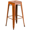 Kai Commercial Grade 30" High Backless Distressed Orange Metal Indoor-Outdoor Barstool