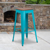 Murray 30" High Backless Crystal Teal-Blue Barstool with Square Wood Seat