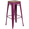 Murray 30" High Backless Purple Barstool with Square Wood Seat