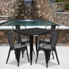 Foster Commercial Grade 31.5" Square Black Metal Indoor-Outdoor Table Set with 4 Stack Chairs