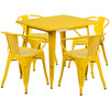 Grady Commercial Grade 31.5" Square Yellow Metal Indoor-Outdoor Table Set with 4 Arm Chairs