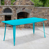 Charis Commercial Grade 31.5" x 63" Rectangular Crystal Teal-Blue Metal Indoor-Outdoor Table