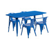 Fisher Commercial Grade 31.5" x 63" Rectangular Blue Metal Indoor-Outdoor Table Set with 4 Arm Chairs