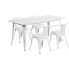 Fisher Commercial Grade 31.5" x 63" Rectangular White Metal Indoor-Outdoor Table Set with 4 Arm Chairs