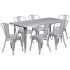 Gilbert Commercial Grade 31.5" x 63" Rectangular Silver Metal Indoor-Outdoor Table Set with 6 Stack Chairs