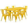 Gilbert Commercial Grade 31.5" x 63" Rectangular Yellow Metal Indoor-Outdoor Table Set with 6 Stack Chairs