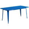 Oakley Commercial Grade 31.5" x 63" Rectangular Blue Metal Indoor-Outdoor Table Set with 6 Arm Chairs