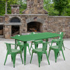 Oakley Commercial Grade 31.5" x 63" Rectangular Green Metal Indoor-Outdoor Table Set with 6 Arm Chairs